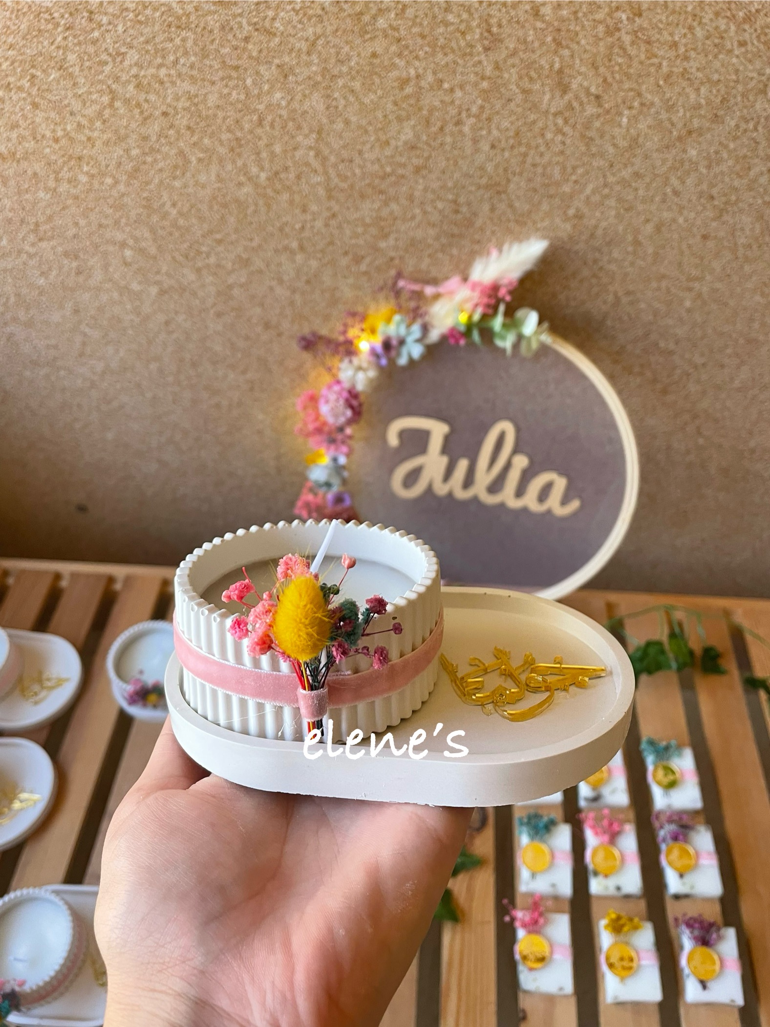 Candle pot on concrete plate